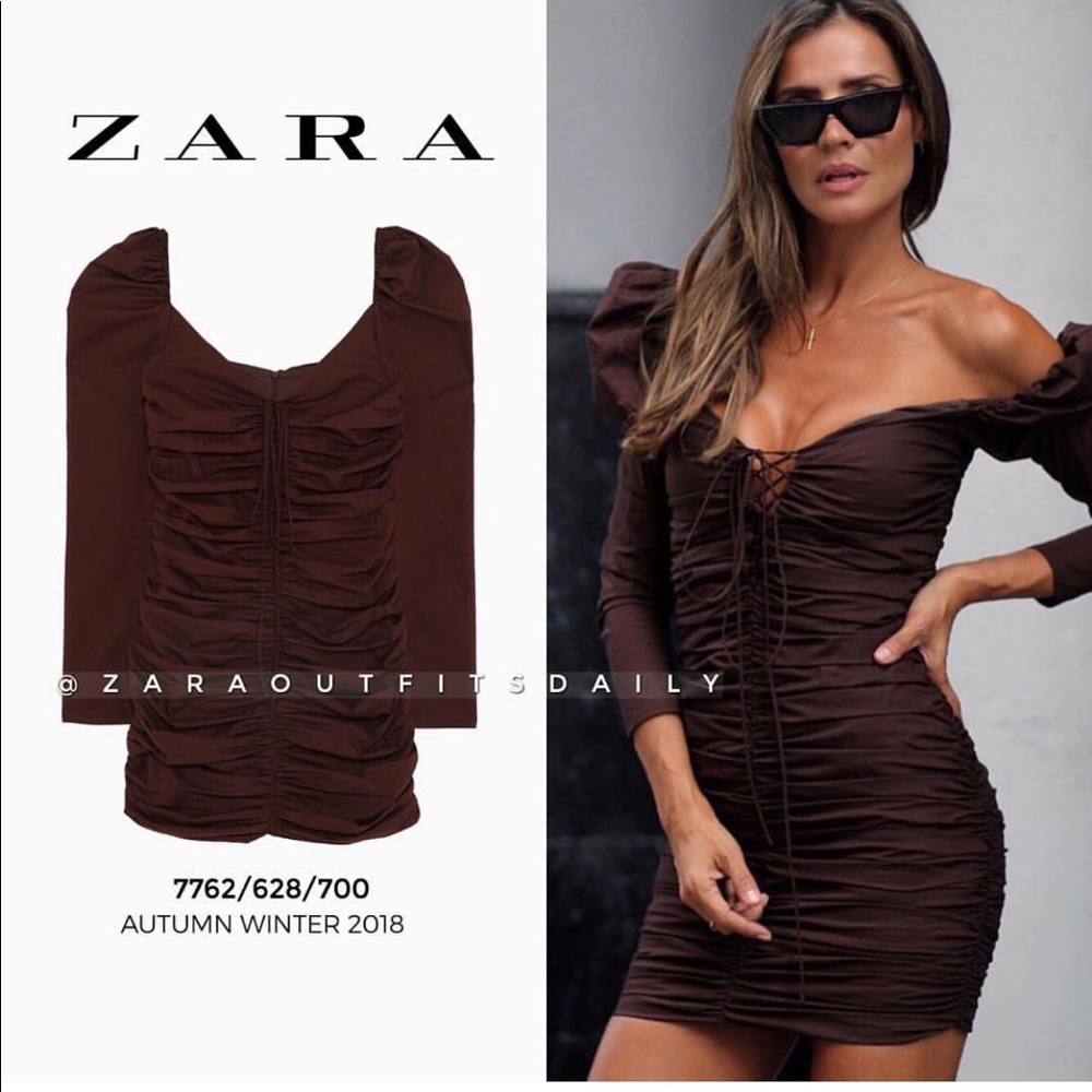 SOLD BNWT Zara Studio AW18 Brown Mini Dress sz S